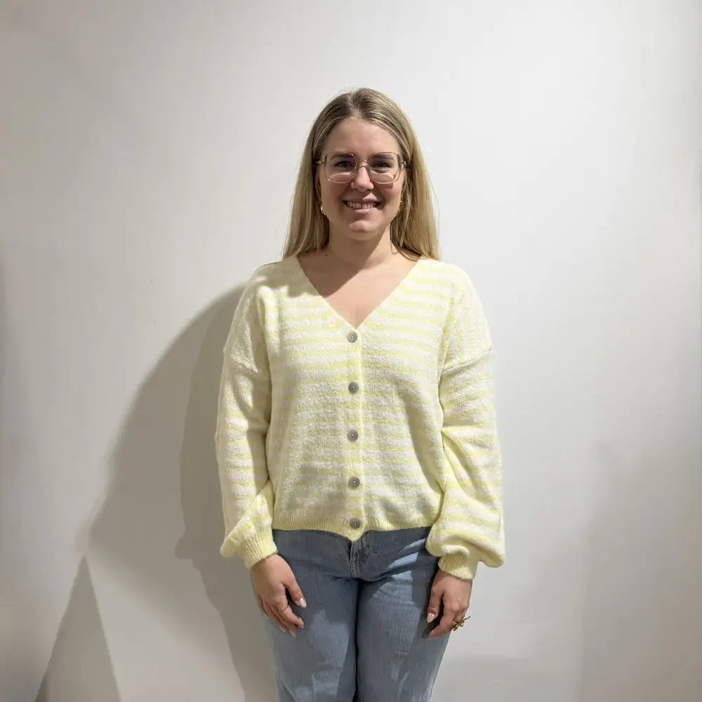 PM Strickjacke gestreift - Farbe: weiss/gelb - Strickjacke