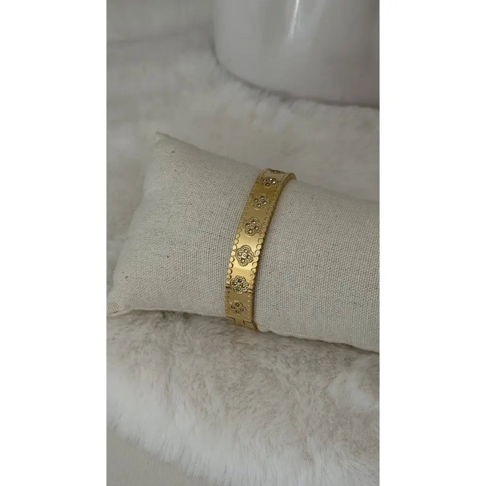 Armreif Kleeblatt Strassstein breit Armband