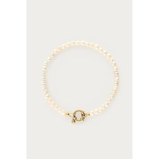 MJ Armband mit Verschluss und Süßwasserperlen - Farbe: gold - Armband