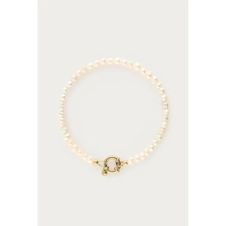 MJ Armband mit Verschluss und Süßwasserperlen - Farbe: gold - Armband