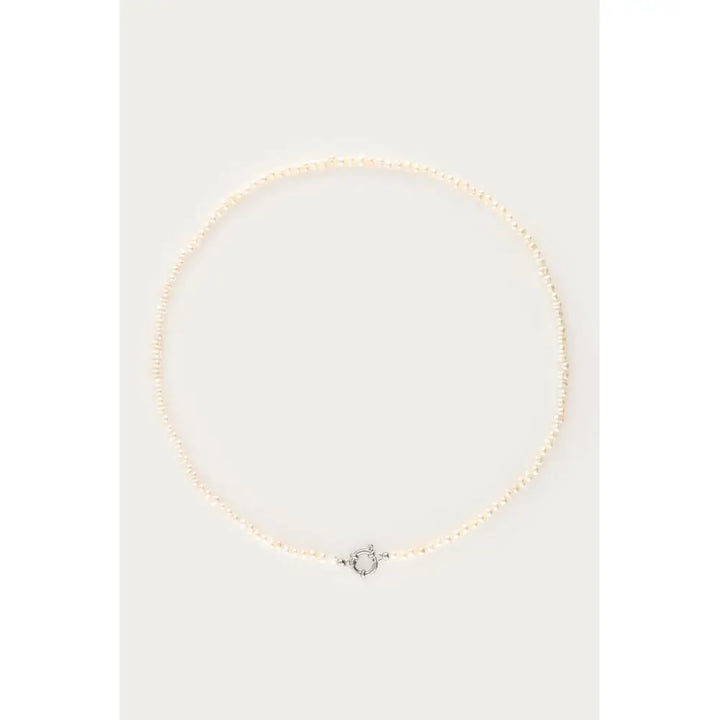 MJ Kette mit Verschluss und Süßwasserperlen - Farbe: silber - Kette
