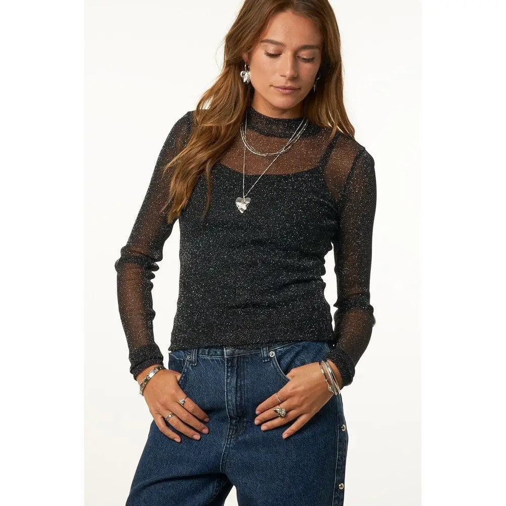 MJ Netzoberteil Glitzer - Langarmshirt
