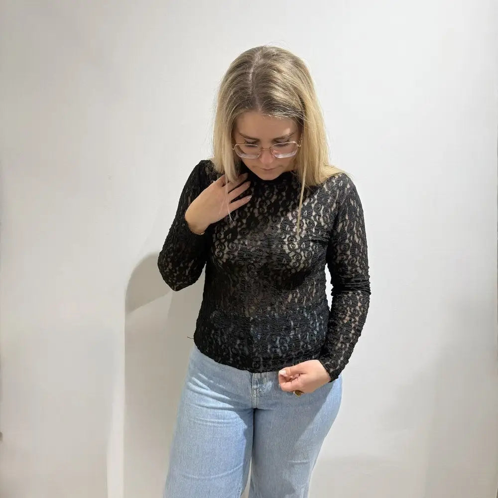 PM Spitzenoberteil langarm - Farbe: schwarz - Langarmshirt