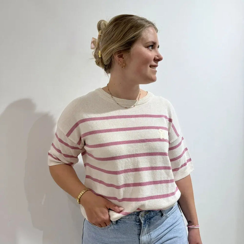 STRIPED LINEN BLEND SWEATER Leinenoberteil gestreift Oberteil
