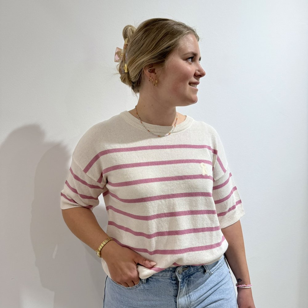 STRIPED LINEN BLEND SWEATER Leinenoberteil gestreift