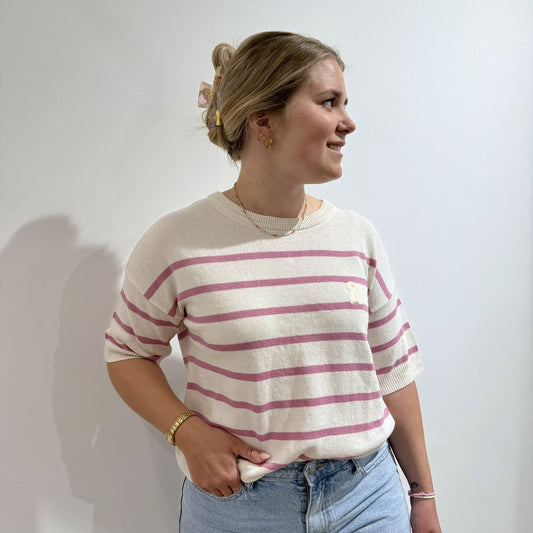 STRIPED LINEN BLEND SWEATER Leinenoberteil gestreift