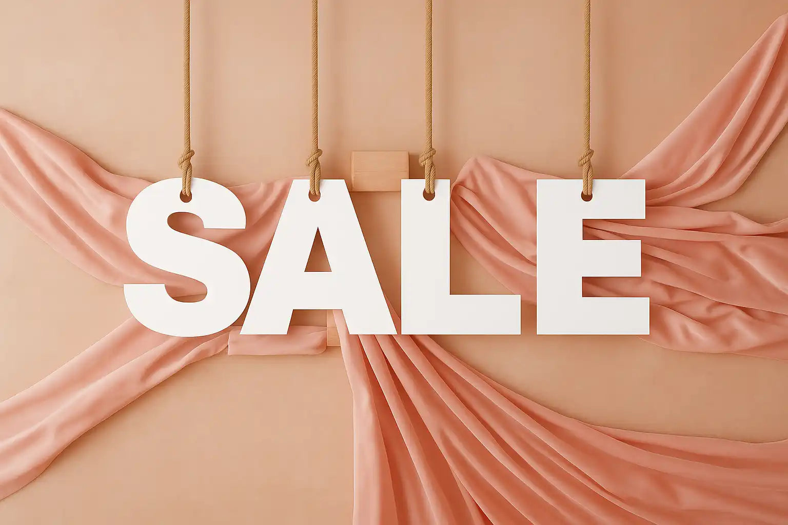 Weiße hängende Buchstaben, die ’sale’ mit einem modernen Design buchstabieren.